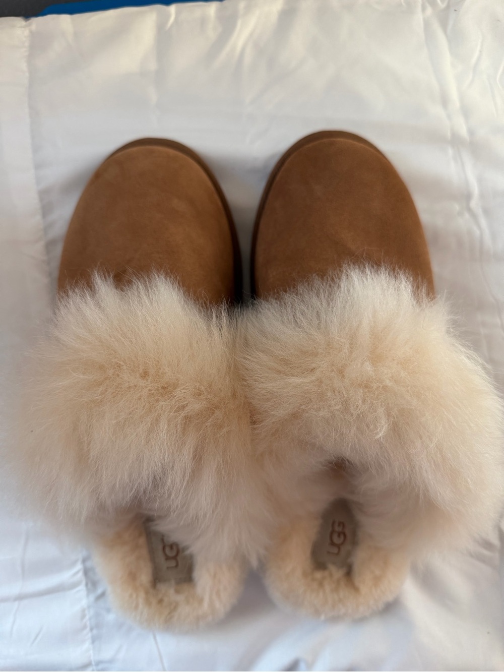 UGG Women's Chestnut Suede Slippers with Cream Fur Cuff